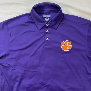 Clemson Tigers Purple Polo Shirt Men's Large Authentic Athleticwear Uni CHAMPION